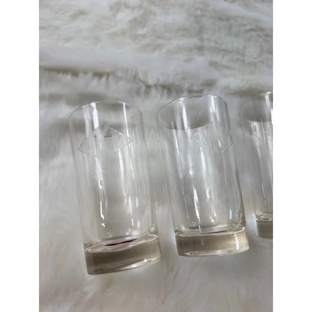 Vintage Etched Monogram Highball Glasses Set of 4‎ Clear Glass Tumblers 5.5 Inch